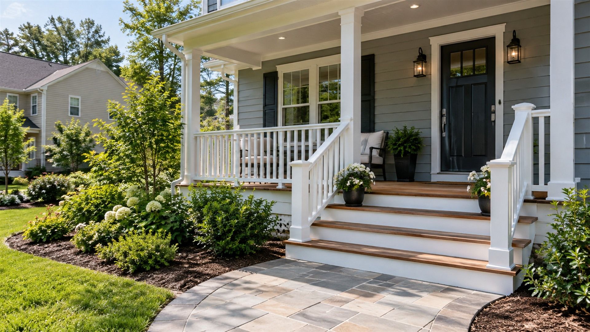Finished residential front porch and entry construction project